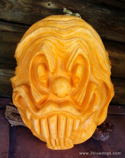 Scary sculpted pumpkin clown evil halloween